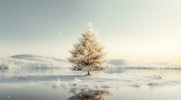 ai generado un Navidad árbol con nieve cubierto suelo en el fondo, foto