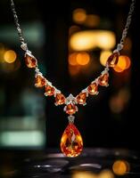 AI generated an orange necklace on display at a nightclub, photo