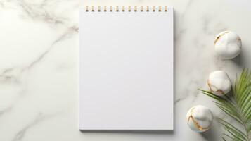 AI generated Notepad with blank front, realistic on a mockup template in a desk in a modern office, photo