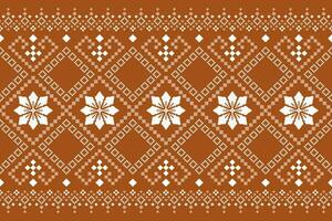 Orange vintages cross stitch traditional ethnic pattern paisley flower Ikat background abstract Aztec African Indonesian Indian seamless pattern for fabric print cloth dress carpet curtains and sarong vector