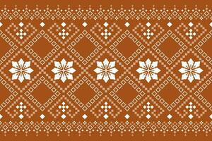 Orange vintages cross stitch traditional ethnic pattern paisley flower Ikat background abstract Aztec African Indonesian Indian seamless pattern for fabric print cloth dress carpet curtains and sarong vector