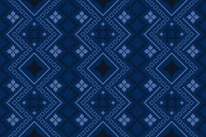 Indigo navy blue geometric traditional ethnic pattern Ikat seamless pattern border abstract design for fabric print cloth dress carpet curtains and sarong Aztec African Indian Indonesian vector