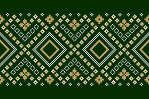 Green Cross stitch colorful geometric traditional ethnic pattern Ikat seamless pattern border abstract design for fabric print cloth dress carpet curtains and sarong Aztec African Indian Indonesian vector