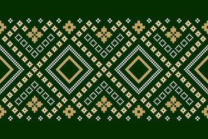 Green Cross stitch colorful geometric traditional ethnic pattern Ikat seamless pattern border abstract design for fabric print cloth dress carpet curtains and sarong Aztec African Indian Indonesian vector