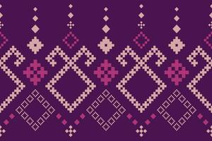 Purple cross stitch traditional ethnic pattern paisley flower Ikat background abstract Aztec African Indonesian Indian seamless pattern for fabric print cloth dress carpet curtains and sarong vector