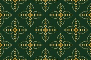 Green Cross stitch colorful geometric traditional ethnic pattern Ikat seamless pattern border abstract design for fabric print cloth dress carpet curtains and sarong Aztec African Indian Indonesian vector