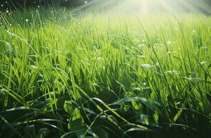 AI generated beautiful fresh grass has the sun in its spot, photo