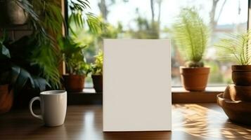 AI generated Notepad with blank front, realistic on a mockup template in a table in a luxury home photo