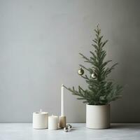 ai generado un elegante imagen de un Navidad árbol con un mínimo de decoraciones, enfatizando sus belleza foto