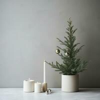 AI generated A stylish image of a Christmas tree with a minimum of decorations, emphasizing its beauty photo