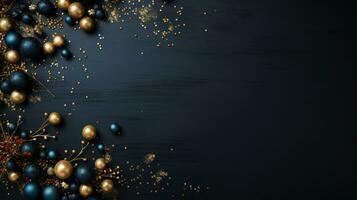 AI generated dark blue and gold christmas holiday card, photo