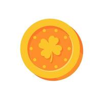 Gold coin with four leaf clover symbol Amulet for good luck in investing vector