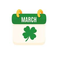 St. Patrick's Day calendar decorated with clover leaves Notification of festival celebrations vector