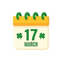 St. Patrick's Day calendar decorated with clover leaves Notification of festival celebrations vector