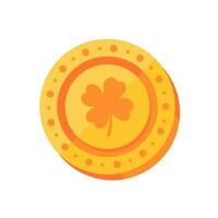 Gold coin with four leaf clover symbol Amulet for good luck in investing vector