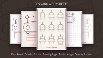 How to Draw a Hippopotamus. Step by Step Drawing Tutorial. Draw Guide. Simple Instruction. Coloring Page. Worksheets for Kids and Adults vector