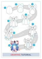 How to Draw a Monster. Step by Step Drawing Tutorial. Draw Guide. Simple Instruction for Kids and Adults vector