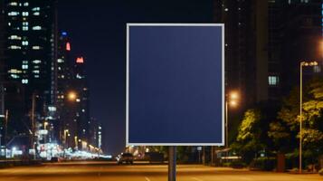 AI generated Billboard mockup with blank front, realistic on a mockup template in a street of night big city photo