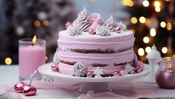 AI generated colorful christmas cake with whipped cream and cookies photo