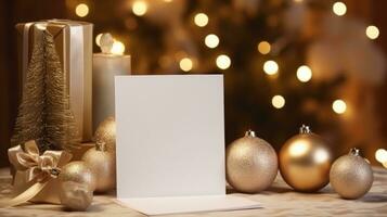 ai generado saludo Navidad tarjeta con blanco frente, foto