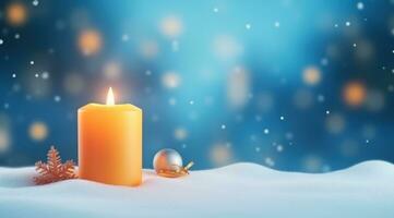 AI generated christmas background winter candle in snow background, photo