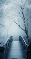 AI generated the bridge with snow covered trees, photo