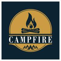 Bonfire Campfire Camp Fire place wood flame vintage retro vector