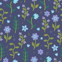 Seamless pattern with simple flowers on a dark background. Vector graphics.