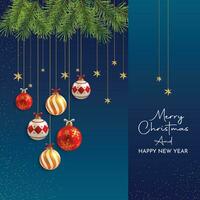 Christmas and new year background concept. Top view of Christmas ball, christmas event, star and snowflake on dark background. Merry Chrismas art vector background