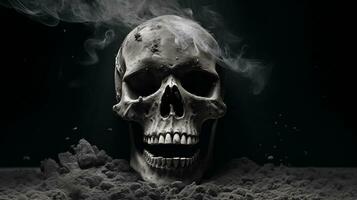 AI generated Smoke kills concept. Skull in ashes. Anti tobacco photo