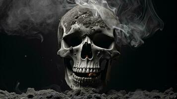 AI generated Smoke kills concept. Skull in ashes. Anti tobacco photo