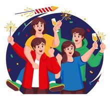 contento personas celebrar nuevo año y alegre Navidad vector