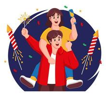 contento personas celebrar nuevo año y alegre Navidad vector