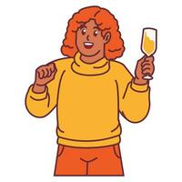 A Woman celebrating party and holding glass of champagne vector