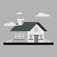 house vector premium flat style in black and white bungalow side view