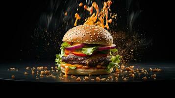 AI generated Delicious and juicy beef burger on the table AI Generative photo