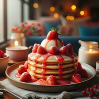 AI generated Delicious Strawberry pancake with light exposure AI Generative photo