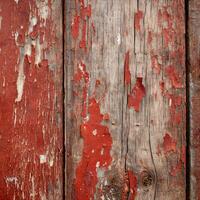 AI generated Wood background with red cracked-paint photo