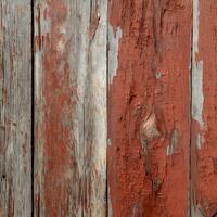 AI generated Wood background with red cracked-paint photo