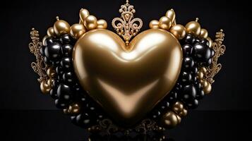 AI generated Luxury gold heart on the black background AI Generative photo