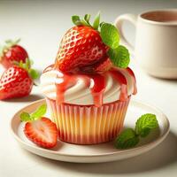 AI generated Creamy strawberry cup cake AI Generative photo