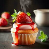 AI generated Creamy strawberry cup cake AI Generative photo