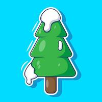 Cartoon vector of pine tree stickers with snow on branches. flat cartoon for winter element collections