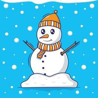 Vector design template of snowman cartoon characters with snowfall background. flat cartoon characters for winter celebrate