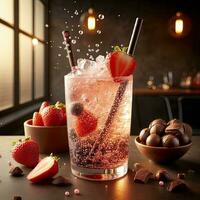 AI generated Strawberry cocktail with light exposure AI Generative photo