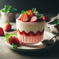 AI generated Smoothie strawberry pudding on the table AI Generative photo