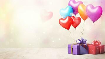 AI generated Watercolor style gift box with heart balloon AI Generative photo