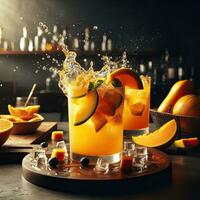 AI generated Splash mango juice with light exposure AI Generative photo