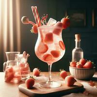 AI generated Fresh cocktail with strawberry with light exposure AI Generative photo