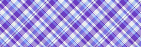 Table cloth plaid check pattern, scrap textile fabric tartan. Wide background seamless vector texture in violet and light colors.